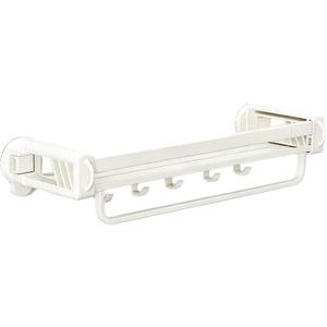 12" Shower Caddy Suction Cup, Concealed Shower Shelves Suction Cup with Hooks & Towel Bar, NO-Drilling Suction Shelf for Bathroom & Kitchen - White