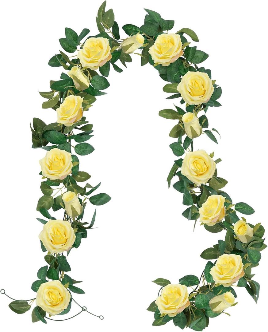 U'Artlines 3 Pack Artificial Yellow Rose Vines Floral Garlands Total 19.5 Ft Fake Vine Silk Flower Garland for Indoor Outdoor Home Wedding Arch Garden Wall Decoration (Set of 3)