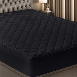 Utopia Bedding Quilted Fitted Mattress Pad, King Size, Elastic Fitted Mattress Topper Protector and Cover Stretches up to 16 Inches Deep, Machine Washable (Black)