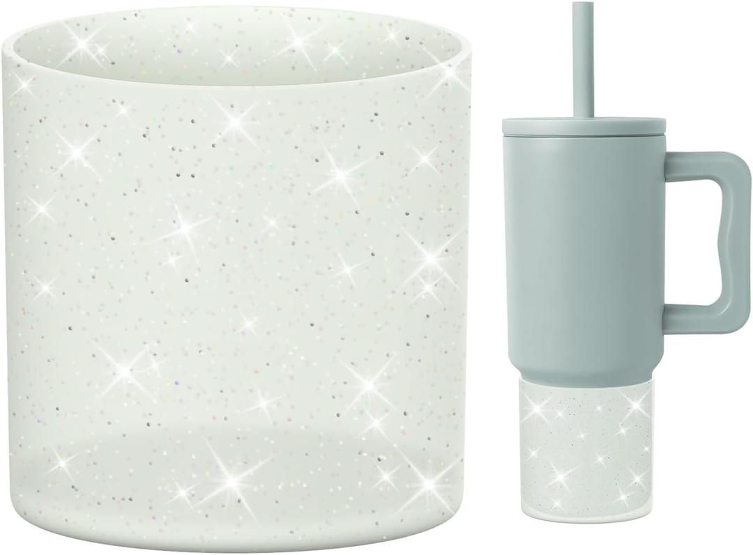 2 x Silicone Boot Compatible with Sinple Midern 24/30/40 oz Tumbler with Handle/Trek Pivot, Protective Anti-Scratch Bottle Bottom Sleeve Cover Compatible with Sinple Midern Tumbler (Bling Sea Glass Sage)