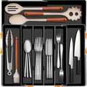 Homecor Silverware Organizer - Expandable Kitchen Drawer Organizer, 3" High Utensil Holder, BPA Free Flatware and Cutlery Tray for Spoons Forks Knives, Plastic Kitchen Organizer and Storage, Black