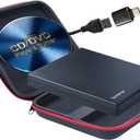 External CD DVD Drive USB and Type-C, Portable Slim CD/DVD +/-RW Burner Reader Writer Player for Laptop Desktop PC Mac Windows Linux OS Apple (Matte Black (with Protective Case))