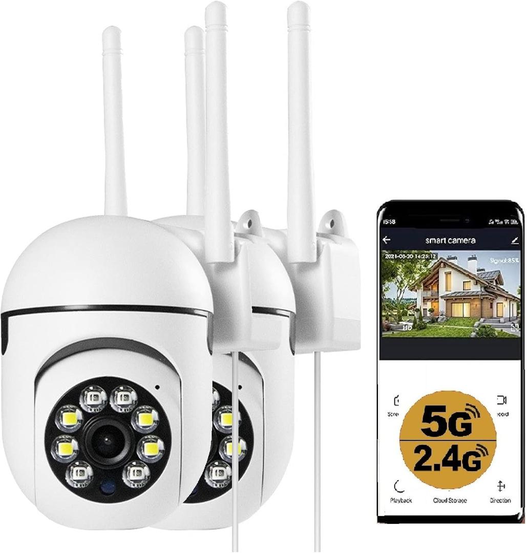 Outdoor Security Cameras, 2.4GHz & 5G WiFi Cameras for Home Security, 1080P Dome Surveillance Cameras 360 View, Waterproof Security Camera with Motion Detection, 2-Way Audio (2PCS)