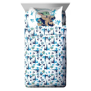 Star Wars Yoda Kids 4-Piece Twin Sheet Set, Microfiber, White, Star Wars
