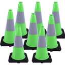 BESEA 8Pack 18" inch Traffic Cones Green Safety Cones PVC Construction Cones with 6 inch Reflective Collar for Home Driveway Road Parking Use(8 Cones)