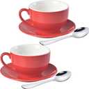 ionEgg Porcelain Coffee Cup with Saucer 220ml/7.3oz for Cappuccino, Latte, and Tea, Red, Set of 2
