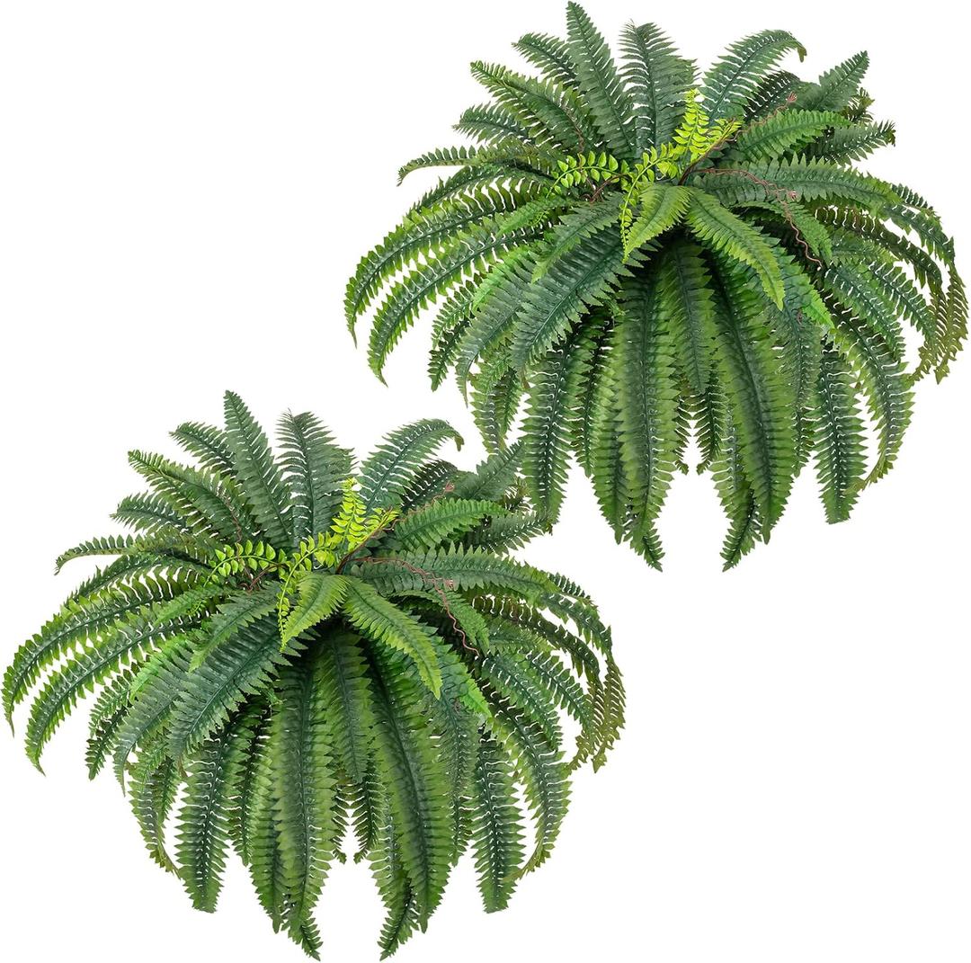 CQURE 45" Fake Ferns Artificial Plants Large,Set of 2 Artificial Boston Ferns Faux Hanging Fake Plants for Outdoors Planter Home Garden Decor,60 Branches