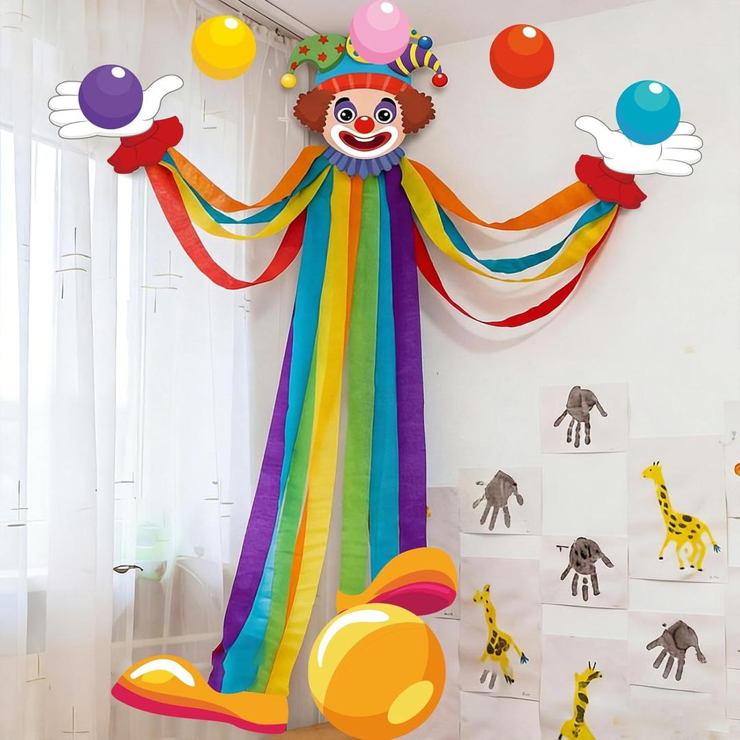 Epakh Carnival Circus Party Decorations Large Size 3D Clown Door Decor Funny Rainbow Circus Clown Performer Paper Cutouts for Carnival Birthday Party Classroom Bulletin Board Wall Chalkboard Decor