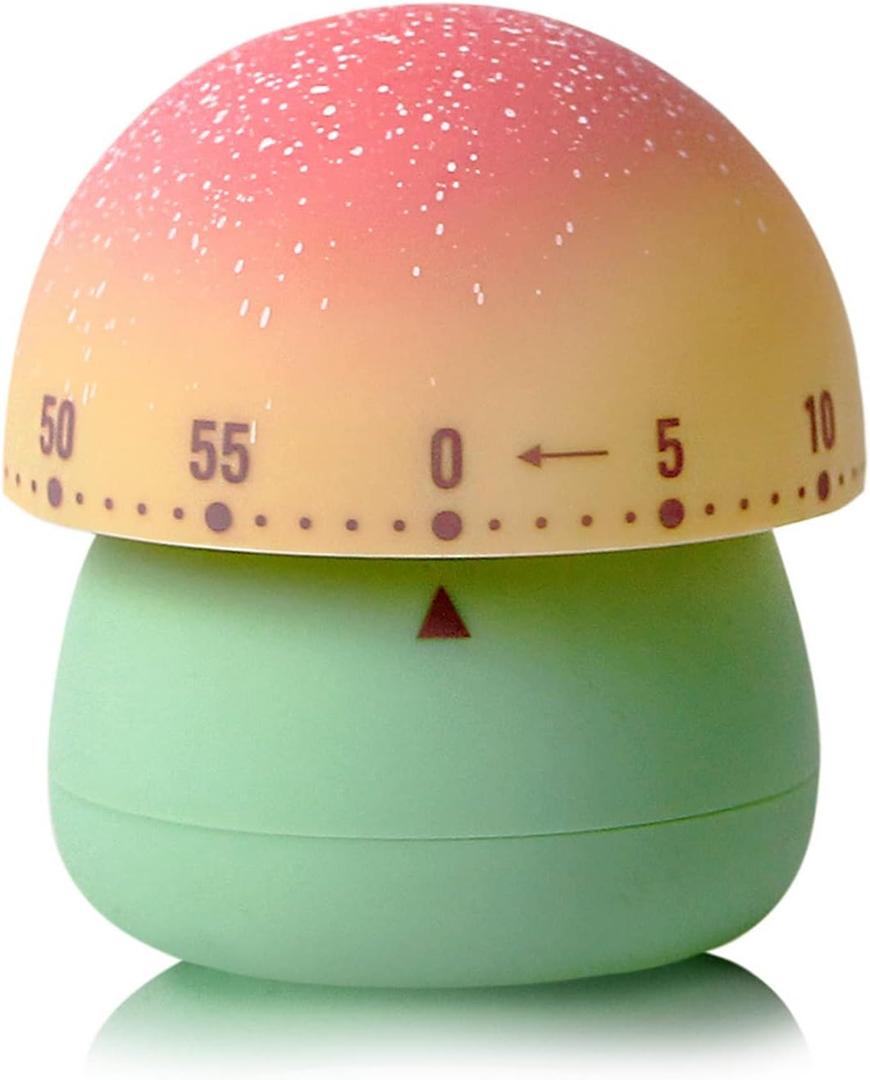 Mechanical Kitchen Timer - Cute Mushroom Wind Up 60 Minutes Manual Countdown Timer for Classroom, Home, Study and Cooking (Green Base)
