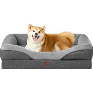 EHEYCIGA Memory Foam Dog Bed - Orthopedic Sofa with Sides, Waterproof Liner & Removable Cover, 36x27x7 Inch, Grey