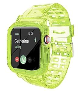 SXTDDSP Compatible with Apple Watch Band 42mm 44mm 45mm, Jelly Crystal Clear Sport Bands for Women Men Strap Case for iWatch Series 9/ 8/ 7/ 6/ 5/ 4/ 3/ 2/ 1/ SE, Yellow