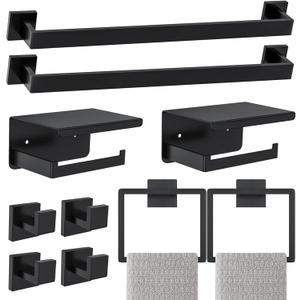 Matte Black Bathroom Hardware Accessories Set 10-Pieces Black Towel Bar Set Stainless Steel Towel Holder Set 23.6 Inch Towel Bar,Towel Racks Set for Bathroom Wall Mounted