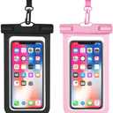 OHIFAST Waterproof Phone Pouch, IPX8 Cell Phone Case for iPhone 15 14 13 Pro Max Plus Galaxy S22 S23 up to 7" Essential Dry Bag for Beach Cruise Ship, 2 Pack,(Black+Pink)