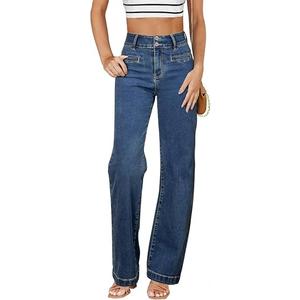Sidefeel Women's Jeans High Waisted Straight Leg Stretchy Jeans Trendy Loose Wide Leg Zimbaplatinum Denim Pants with Pockets Size 2