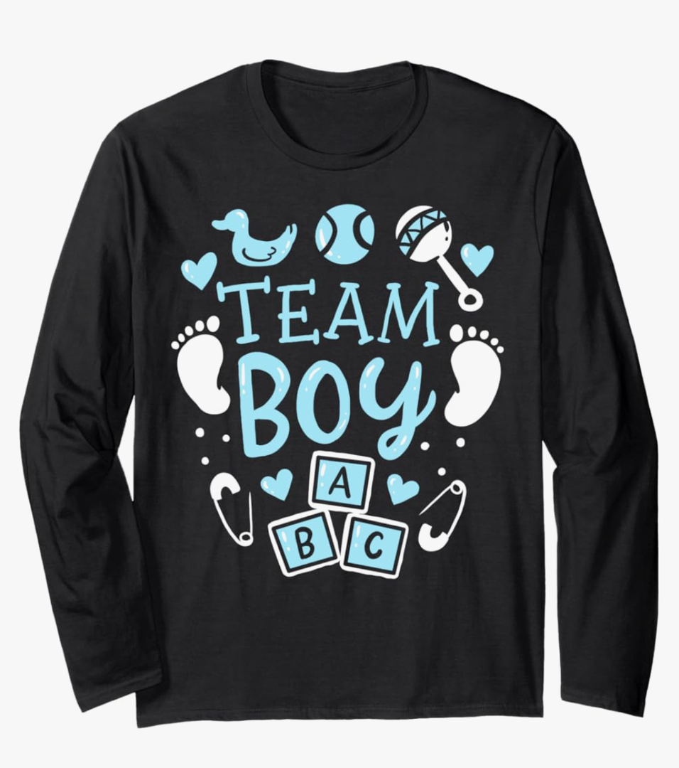 Gender Reveal Team Boy Long Sleeve T-Shirt Size 2XL Black