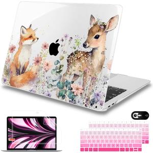 Mektron Case for MacBook Air 13 inch M1 A2337 A2179 A1932,Hard Cover 2018-2021 Air 13-inch with Touch ID, Exclusively Designed Protective Shell with Keyboard Skin+Screen Protector, Fox and Deer
