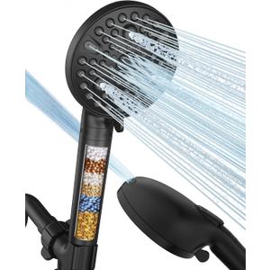 MakeFit Filtered Shower Head with Handheld-10 Modes High Pressure Showerhead with Built-in Power Wash,Long 71-inch Hose & Adjustable Bracket, Water Softener Filter Beads for Hard Water-Remove Chlorine (Chrome)