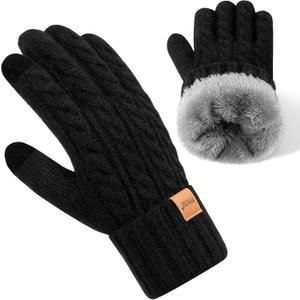 Winter Gloves for Women, Womens Gloves Cold Weather Thermal Warm Fleece Lined, Touchscreen Gloves for Christmas Gifts (Small/Medium, Black)