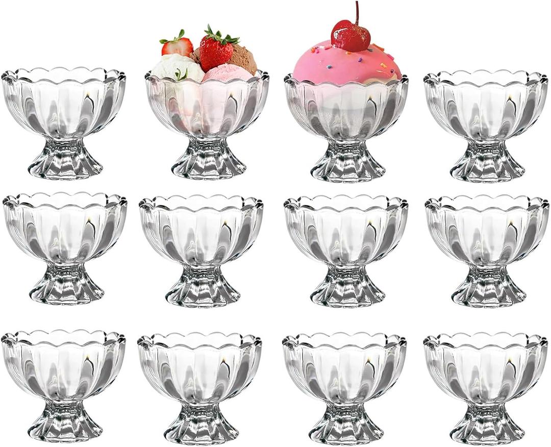 Vintage Glass Dessert Bowls, Ice Cream cups, 5oz Dessert cups, for Sundae, Fruit, Ice Cream, Pudding, small snacks, Condiment (12)