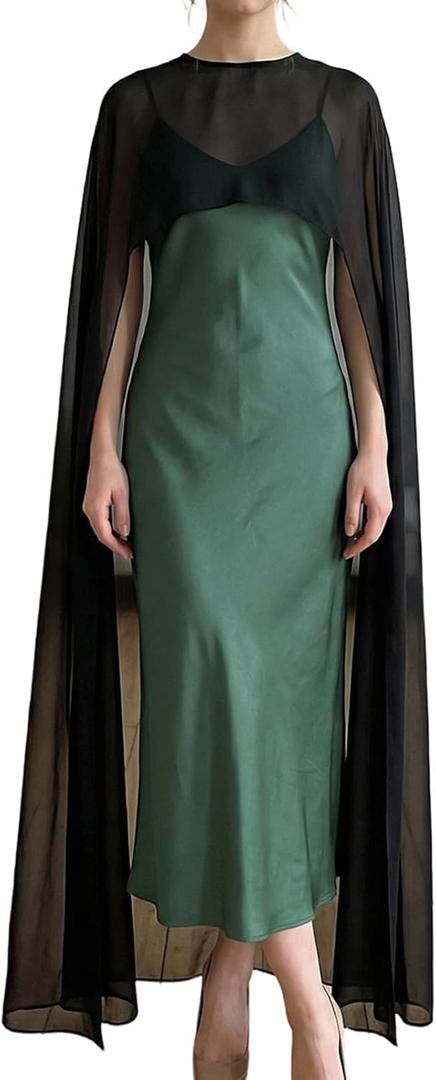 Mesh Sheer Crewneck Shawls and Wraps for Women Evening Dresses Chiffon Long Capes Wedding Cover Up One Size