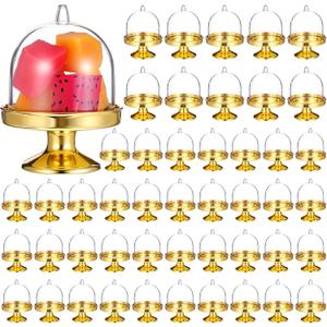 48 Pack Mini Cake Stand with Dome, Gold Base Mini Donut Domes & Tiny Cake Stand for Cupcakes, Desserts, Candy Display - Perfect for Weddings, Birthdays, Parties