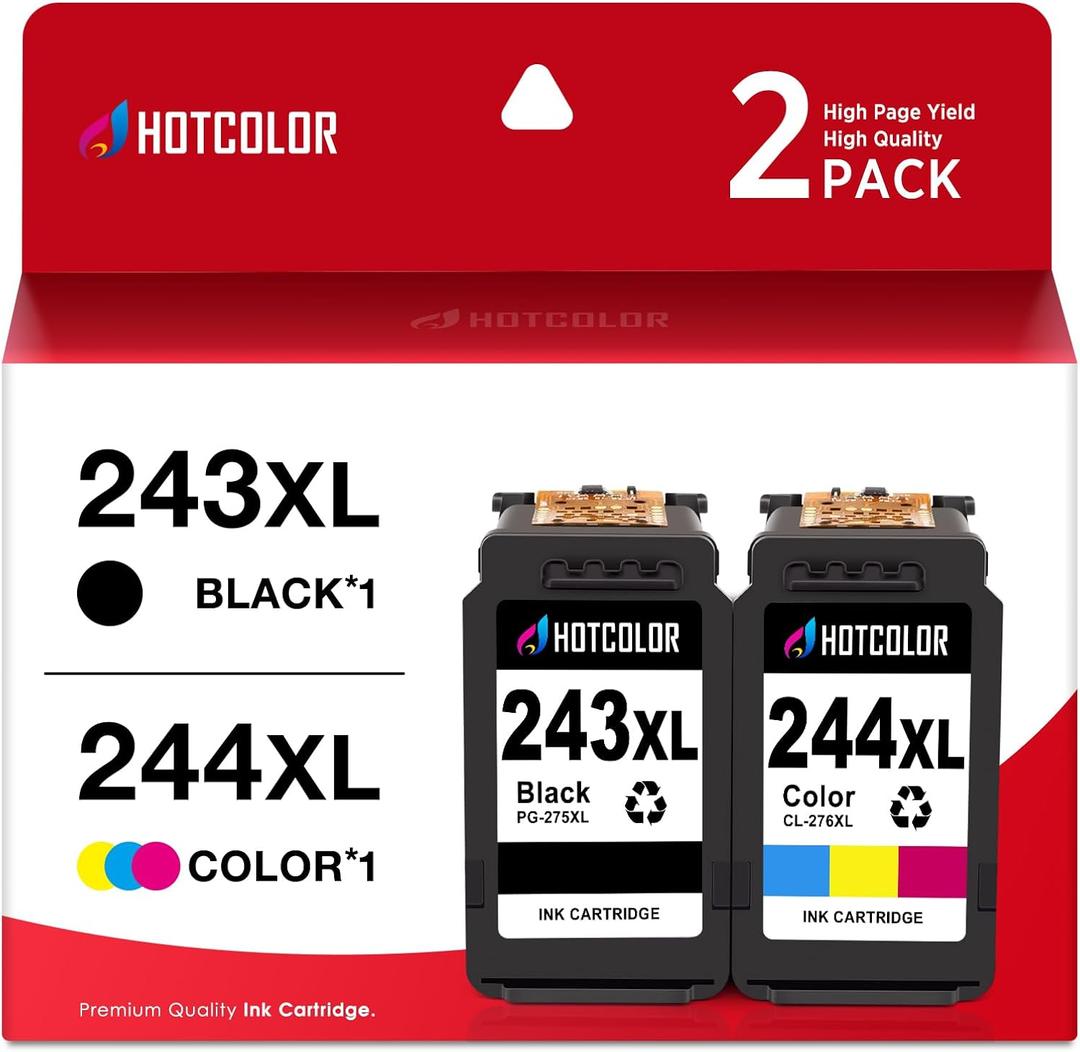 PG-243 CL-244 Replacement for Canon Ink cartridges 243 and 244 for Canon 243 Black Ink for Canon mg2522 Ink cartridges PIXMA TS3120 TS3122 MX492 MG2525 TR4520(1Black/1Tri-Color, 2PK)