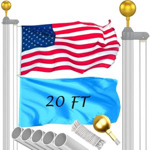 Flag Pole Kit 20FT, 12 Gauge 1.8mm Thickness Heavy Duty Flag Poles with 3x5 American Flag, Silver Flag Pole for Outdoor House In Ground, Extra Thick Flagpoles Suitable for Yard and Garden