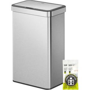 EKO Econova 30L+30L Dual Compartment Motion Sensor Trash Can, 16 Gallon Automatic Kitchen and Recycling Bin, Soft-Close Lid, Fingerprint-Resistant Stainless Steel Garbage Bin, 2 Inner Buckets
