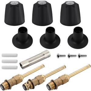 39619 Bathtub Shower Handle Remodel/Rebuild Trim Kit, Shower Knob 3 Piece for Price Pfister Verve Faucets, Includes 12H-2H, 12H-2C, 12H-18D Stems and Tubs knob Handle and Flange Base (Matte Black)