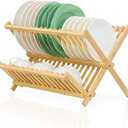 Bamboo Dish Drying Rack, Collapsible 2-Tier Dish Drainer Kitchen Plate Rack for Kitchen Countertop Foldable