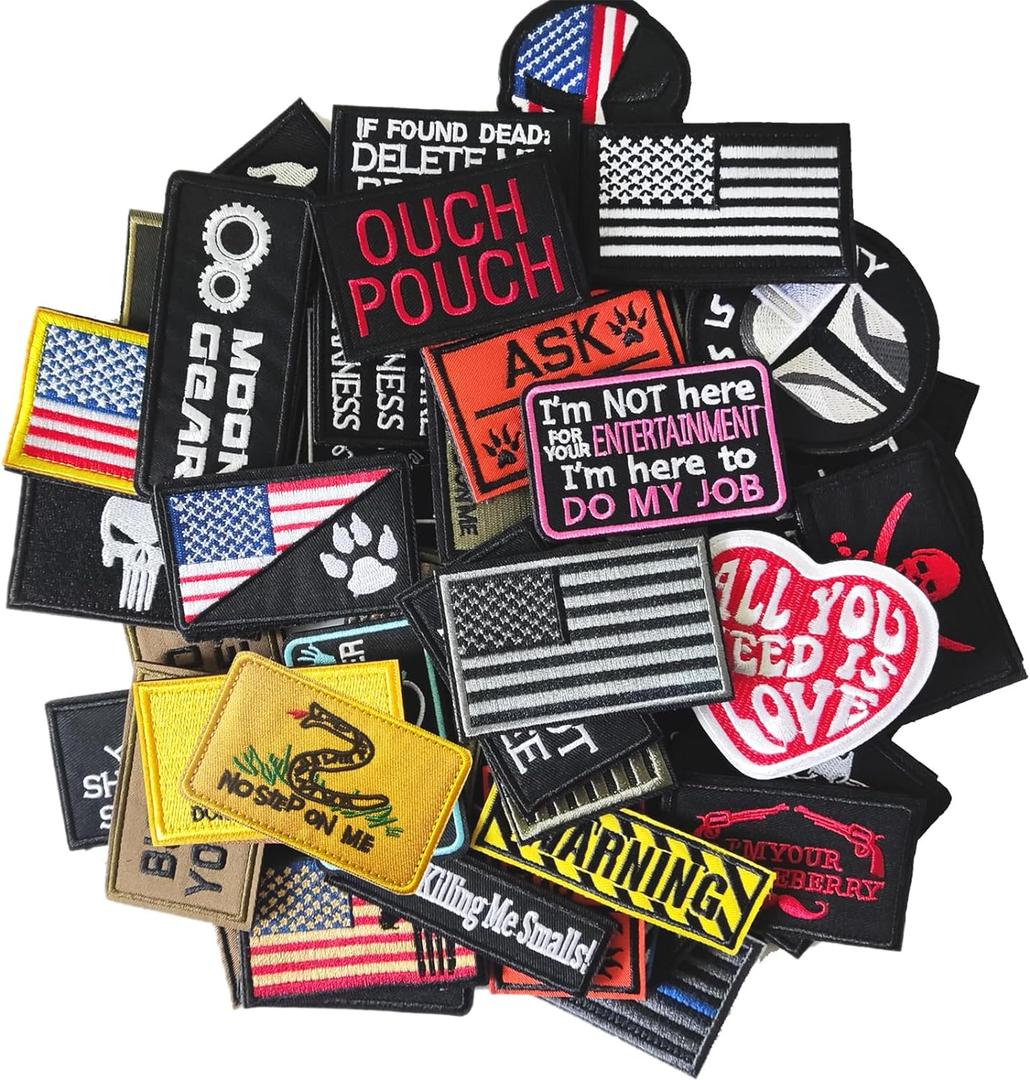 20 Pieces Random Tactical Morale Patch Bundle, Full Embroidery Loop and Hook Patches Set for Caps, Bags, Backpacks, Vest, Military Uniforms,Tactical Gears Etc