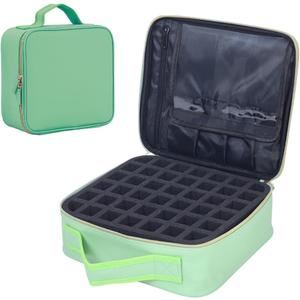 Nail Polish Organizer Case - PU Leather Portable Cosmetic Bag Hold 42 Bottles (15 ml/0.51 floz) with Removable Partition (Green)
