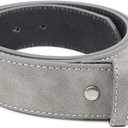 Leather Belt Strap with Vintage Distressed Texture 1.5" Wide with Snaps and without Buckle (Large (34-36), Grey Color)