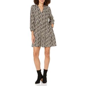 The Drop Womens @Caralynmirand Ruffle-Neck Tiered Mini Dress (2X, Black Floral Print)