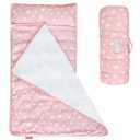 Moonsea Toddler Nap Mat Pink and Fleece Minky Blanket, Lightweight and Soft Perfect for Kids Preschool, Daycare, Travel Sleeping Bag for Girls, 21" x 50" Fit on a Standard Cot