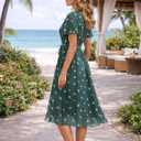 Summer Dresses for Women 2026 Floral Chiffon Dress Casual Short Sleeve Empire Waist Midi Dress Beach Vacation Outfits (Green, L)