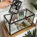 Wedding Card Box with Slot, 12.6'' Large Glass Card Boxes for Reception, Black Geometric Holder, Clear Decorative Storage Box with Lock for Baby Shower, Birthday Party, Christmas