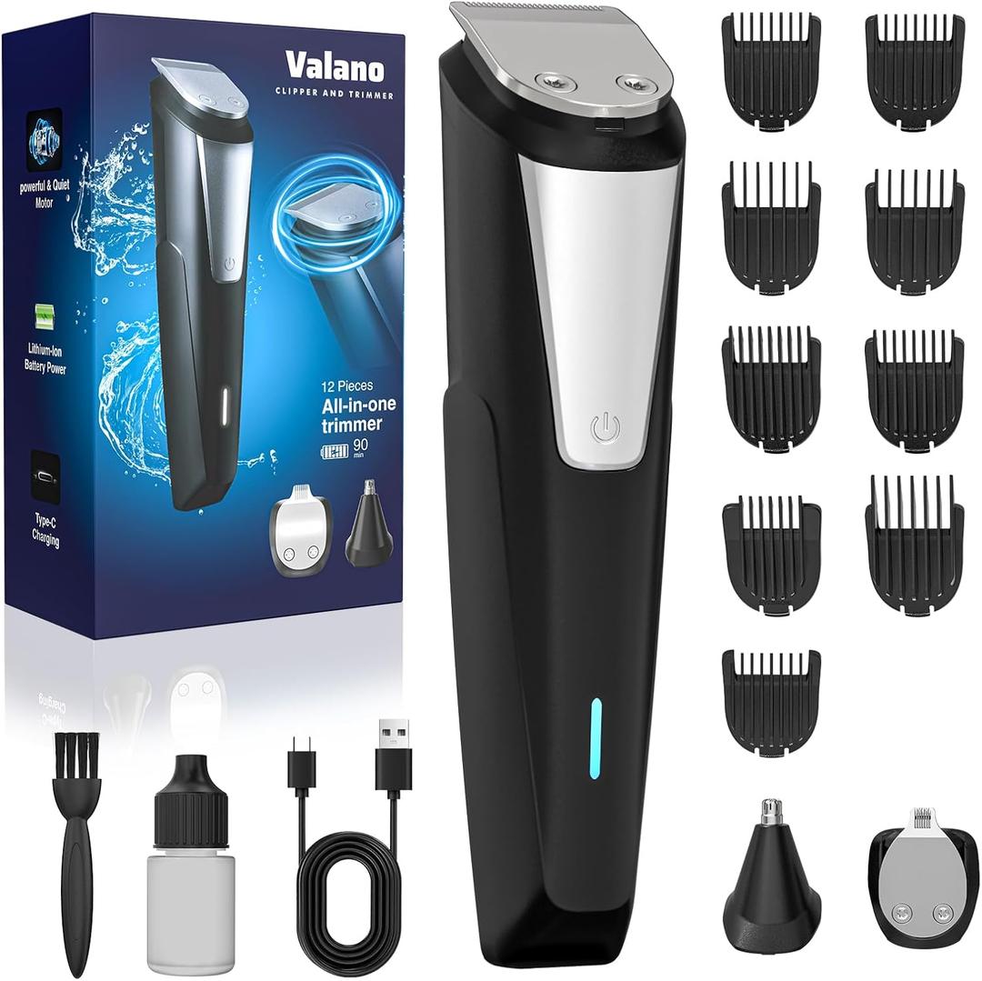 Valano Beard Trimmer Hair Clippers for Men All-in-One Self-Sharpening Electric Men's Cordless Rechargeable Mustache Grooming Kit Gift for Men Boyfriend Husband Family