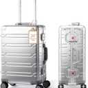 UrbanExplorer All Aluminum Carry On Luggage Hard Shell Suitcases with Spinner Wheels Zipperless Luggage 20 inch Small Carry On Suitcase for Short Trips, Sliver (Silver)