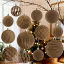 18Pcs Velvet Christmas Tree Ornaments Set, Light Brown Vintage Flocked Hanging Christmas Balls Ornaments, Shatterproof Decorative Hanging Balls Decor Assortment for Xmas Tree Holiday Home Party Decor