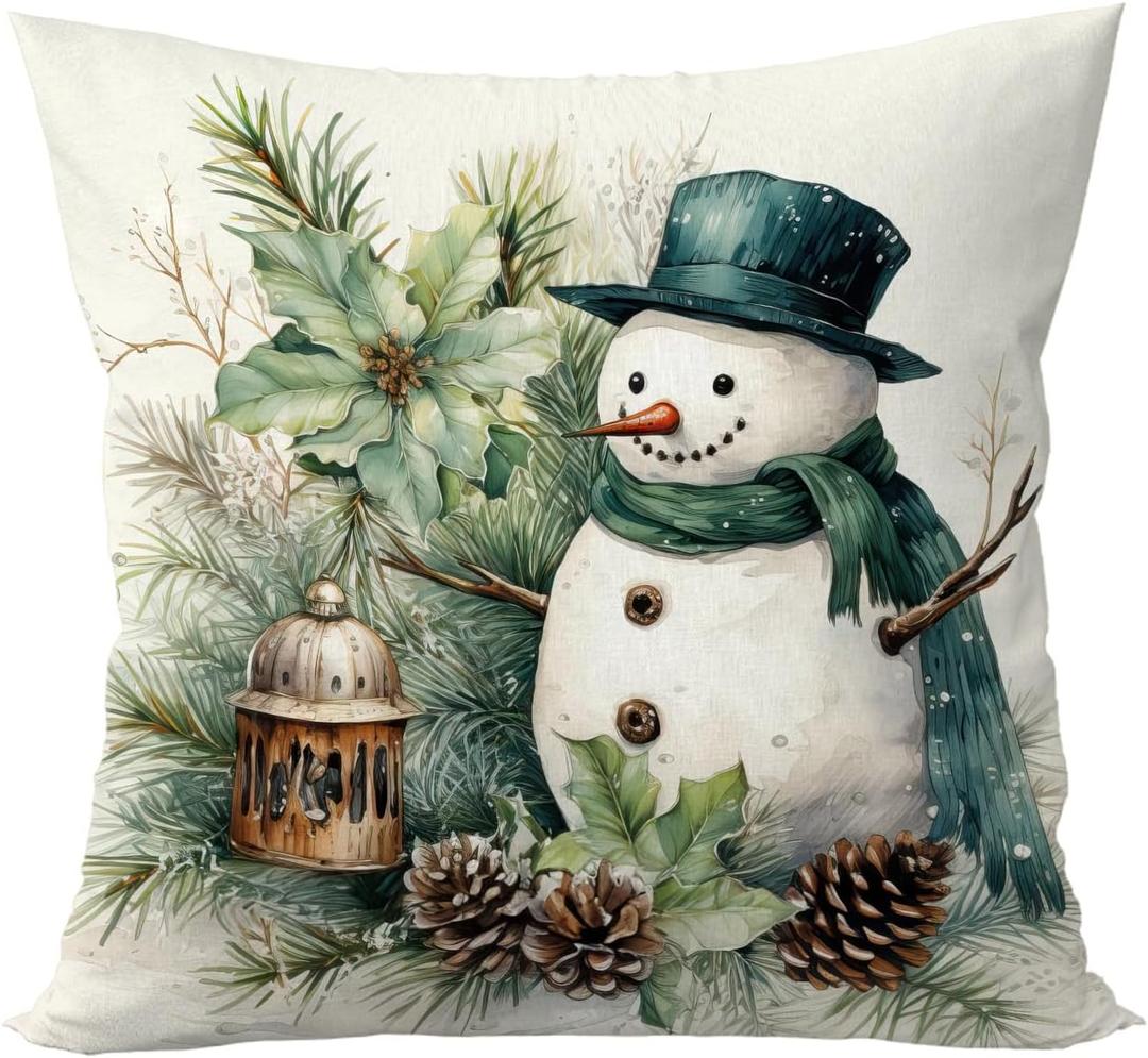 Gqtt Snowman Pillow Covers 18x18 - Snowman Christmas Pillowcases, Vintage Winter Throw Pillow Covers, Christmas Indoor Decorations