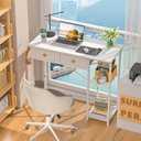 DAOUTIME White Computer Desk, 36 Inch Small Desk with Drawers, Home Office Desk with Storage Shelves for Bedroom, Living Room, Dorm, Vanity Desk for Small Spaces, White, 35.4" W x 15.9" D x 30.5" H