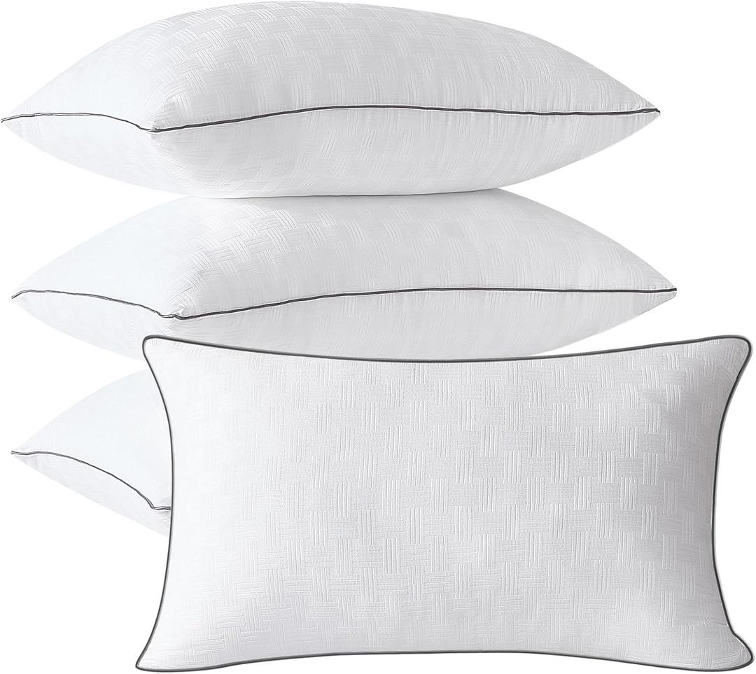 Pillows Standard Size Set of 4, Seersucker Bed Pillows with Microfiber Fill,Soft & Supportive Standard Pillows with Knit Pattern for Side, Back and Stomach Sleepers