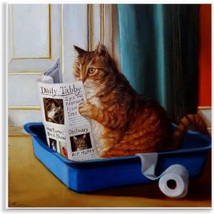 Stupell Industries Litter Box Reading Funny Cat Pet Painting Wall Plaque, 12 x 12, Design By Artist Lucia Heffernan