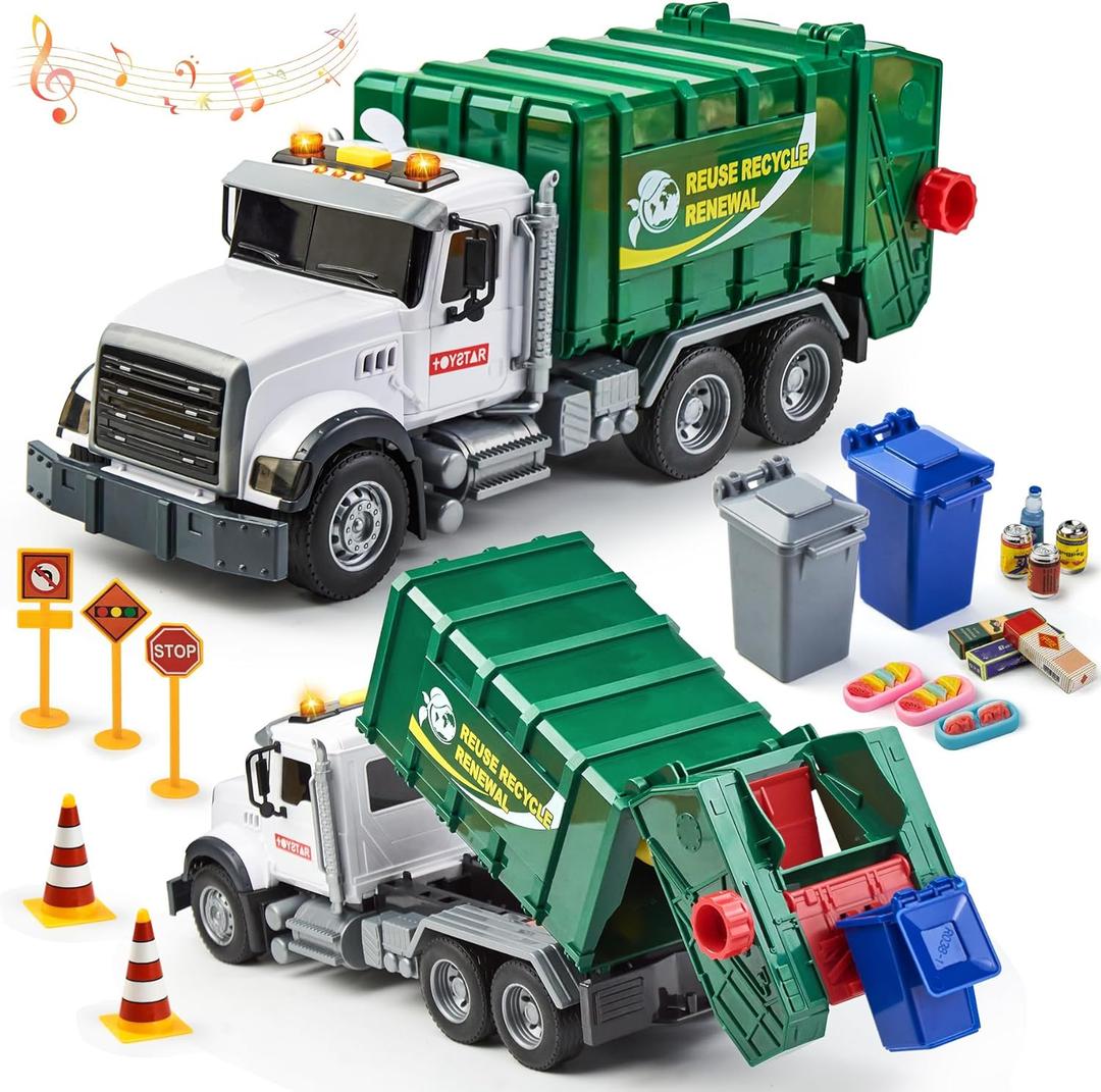 Large Truck for Kids 18 PCS,Friction Powered Garbage Recycling Truck Includes Dumpster, 2 Sorting Bins, Birthday Gifts for Boys Girls