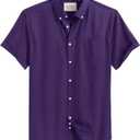 Alimens & Gentle Men's Short Sleeve Oxford Shirt Regular Fit Button Down Collar Shirts with Pocket (Large, Dark Purple)