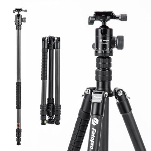 Fotopro 73" Carbon Fiber Tripod for Camera, Compact Travel Tripod with Ball Head, Detachable Monopod with Quick Release Plate and Camera Bag, Load up to 22lbs/10KG
