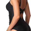 Smismivo Tummy Control One Piece Swimsuit for Women Vintage Cutout Bathing Suit Long Torso Full Coverage Swimwear (Black)