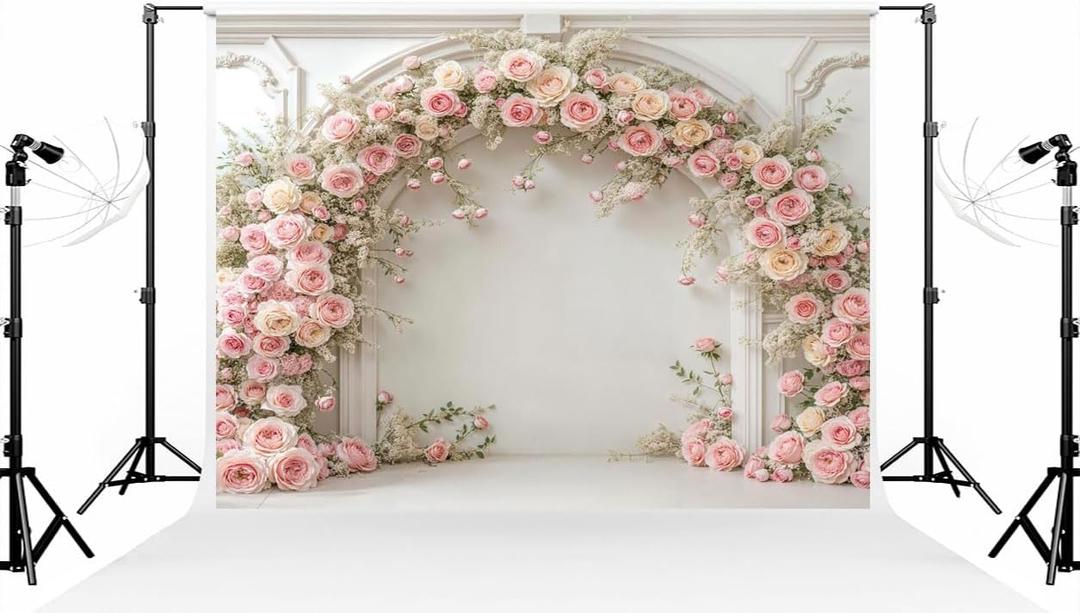 Kate 1010ft (33m) White Plaster Line Wall Backdrop Photography Arched Flower Door Indoor Birthday Girl Party Party Wedding Maternal Portrait Background Photography Studio Props Photos Videos