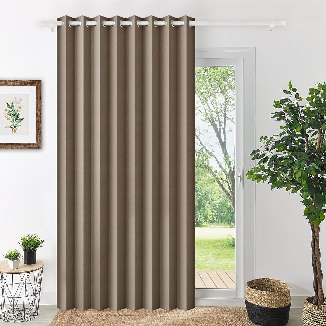100% Blackout Door Curtain with Magnetic Closure, Approximate Pinch Pleated Design for Bedroom/Living Room Windows & Sliding Room Divider Drapery, 1 Panel, W60 x L80, Brown